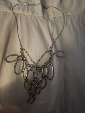 Elegant Silver-Tone Oval Drop Statement Necklace